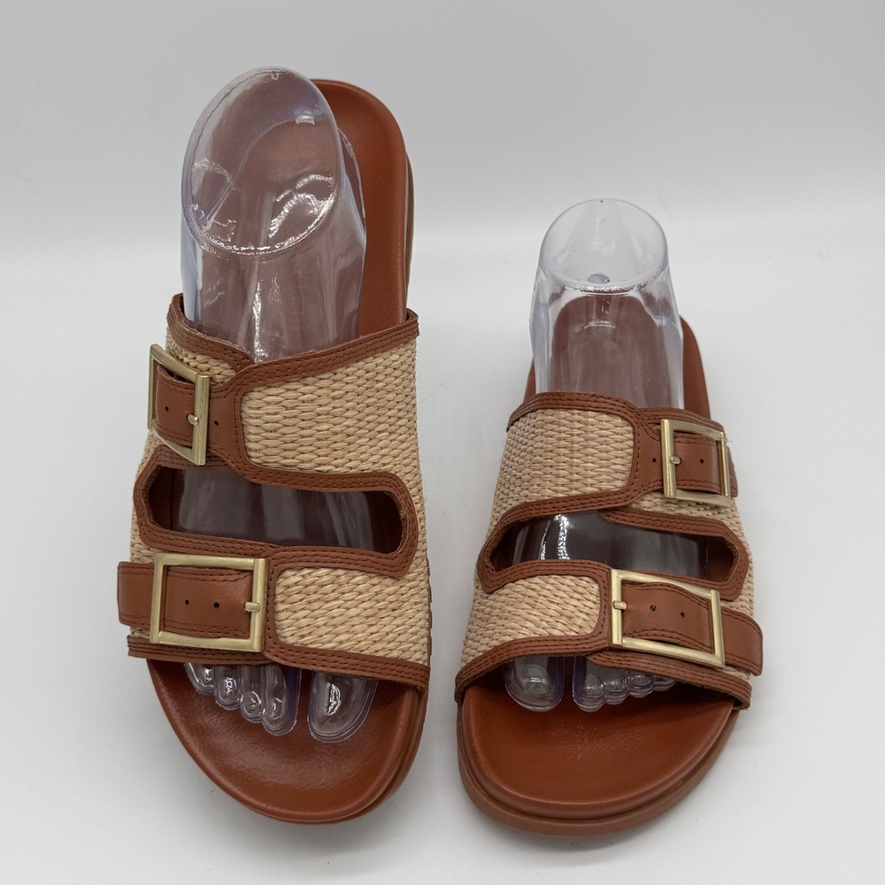 Anne Klein Sport Blender Brown Woven Double Band Slide Sandals Womens Size 9M